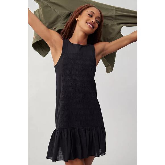 Daily Practice by Anthropologie Prix Black Smocked Cotton Mini Dress Small - Picture 3 of 9